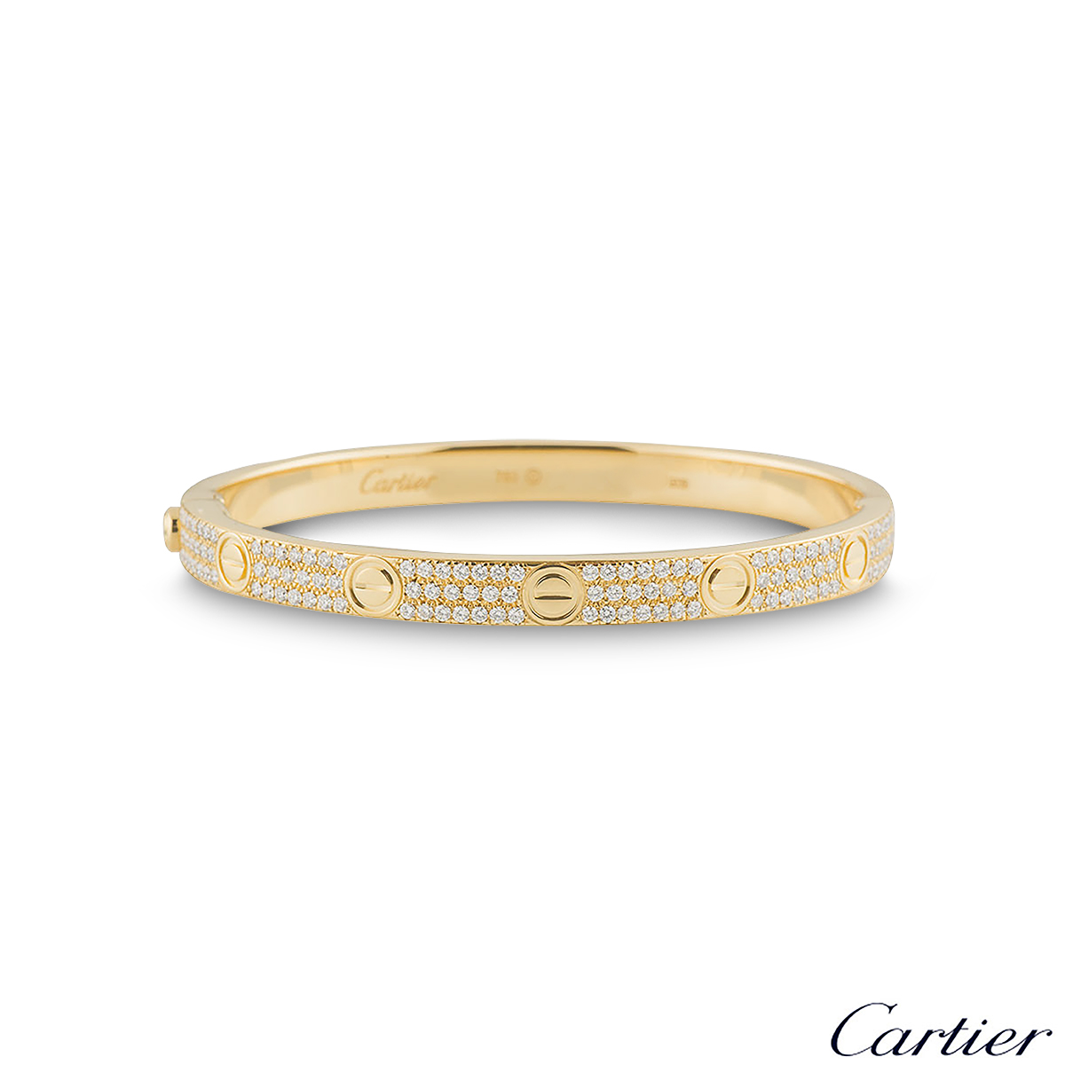 Cartier Yellow Gold Pave Diamond Love Bracelet Size 17 N6035017 | Rich ...